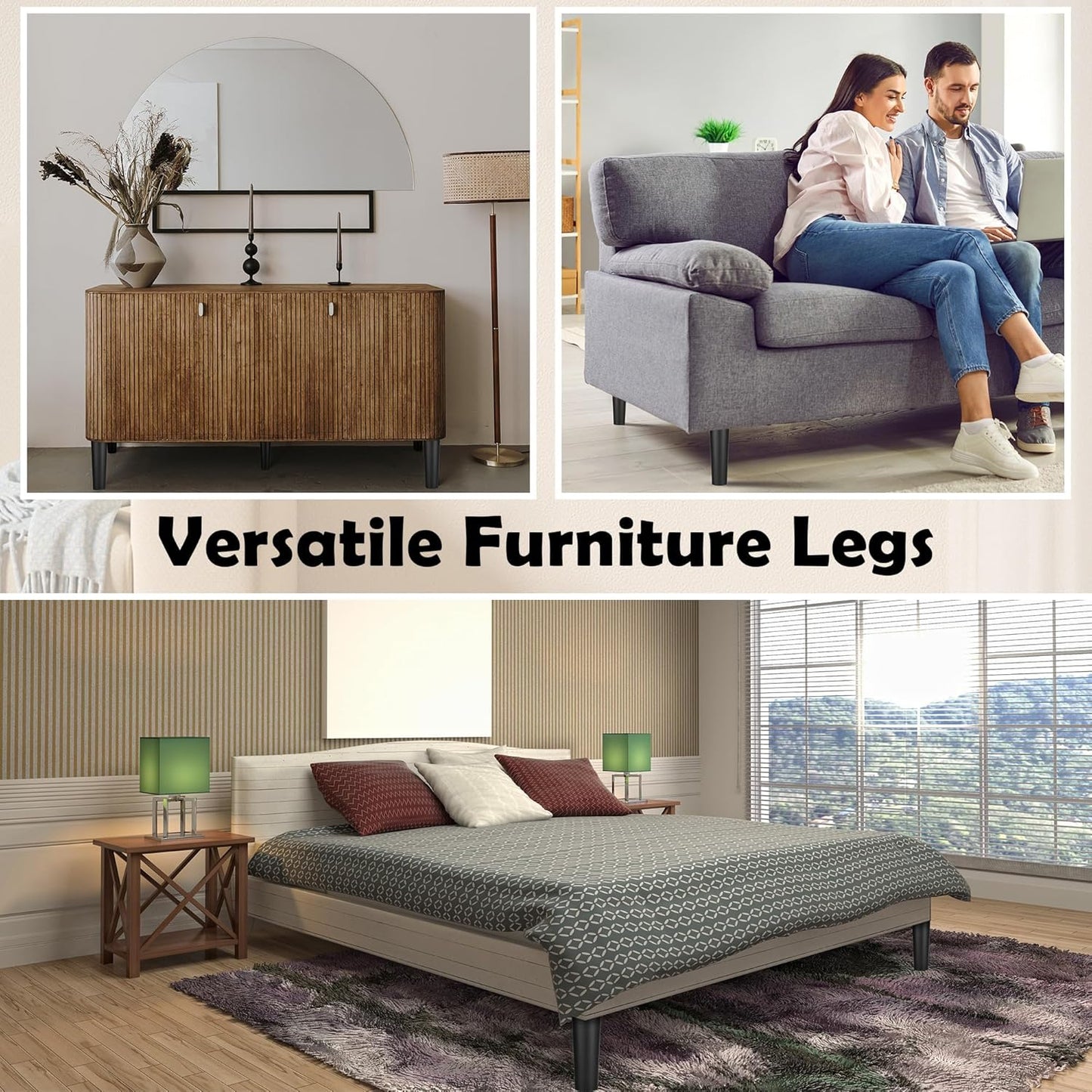 TURSTIN 8 Pack 8 Inch Plastic Furniture Legs with M8 T-Nuts Screws Tapered Sofa Couch and Chair Legs Replacement Furniture Legs for DIY Projects Sofas Coffee Tables Dressers Beds