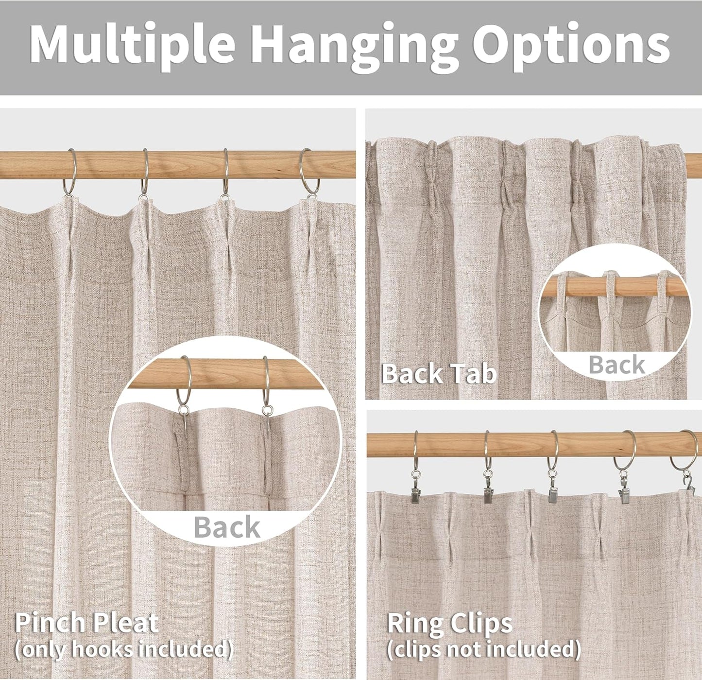 YoungsTex Natural Linen Curtains 95 Inches Long 2 Panels for Bedroom, Semi Sheer Drapes Light Filtering Privacy Floor Length Window Treatments with Pinch Pleated for Living Room, 40 X 95 Inch