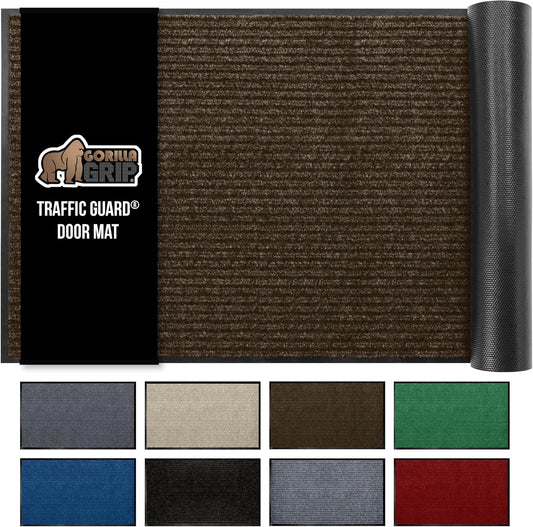 GORILLA GRIP Traffic Guard Door Mat, 47x35, Heavy Duty Welcome Mats, Commercial Office Space Doormat, Waterproof, Fade Resistant, Strong Rubber Backing, Low Profile, Shoe and Boot Scraper, Brown