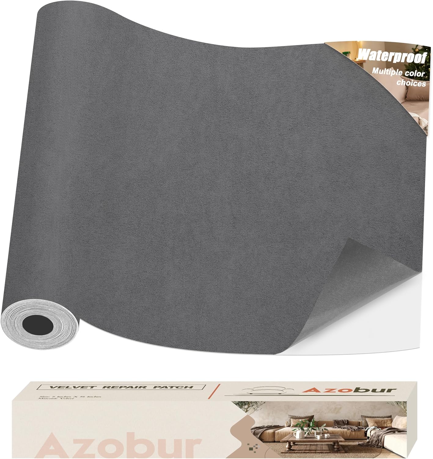 Azobur Couch Patches, Extra-Large Durable Fabric Tape, Ideal for Automotive Upholstery Repair, Waterproof, Self-Adhesive, Quickly Fix Sofas, Car Interiors, and Other Fabric Items (Gray)