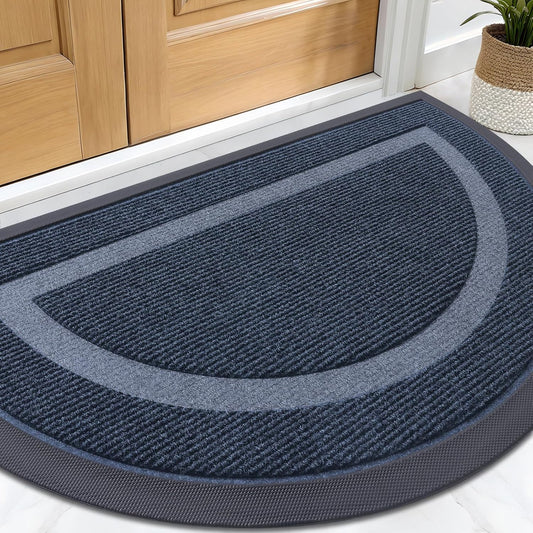 OLANLY Half Circle Door Mat Indoor Outdoor Entrance Welcome, Waterproof All-Season, All-Weather Doormat, Sturdy Natural Rubber, Low Profile, Easy Clean Patio Porch Entryway Mat, 29.5x17, Blue