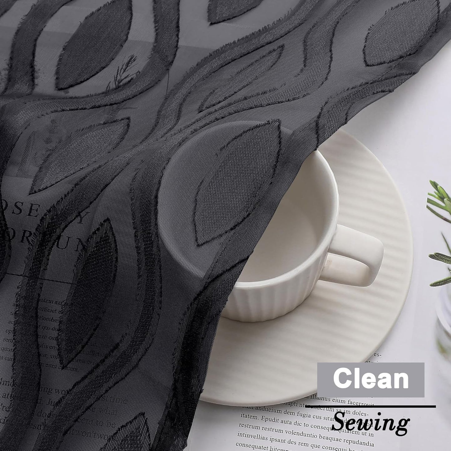 Aiyufeng Black Kitchen Curtains 14 Inch Length, Clip Jacquard Chic Wavy Line Black Valances for Windows, Lightweight Airy Rod Pocket Short Curtains for Bathroom Basement, 2 PCS, 40" Wx14 L Inches