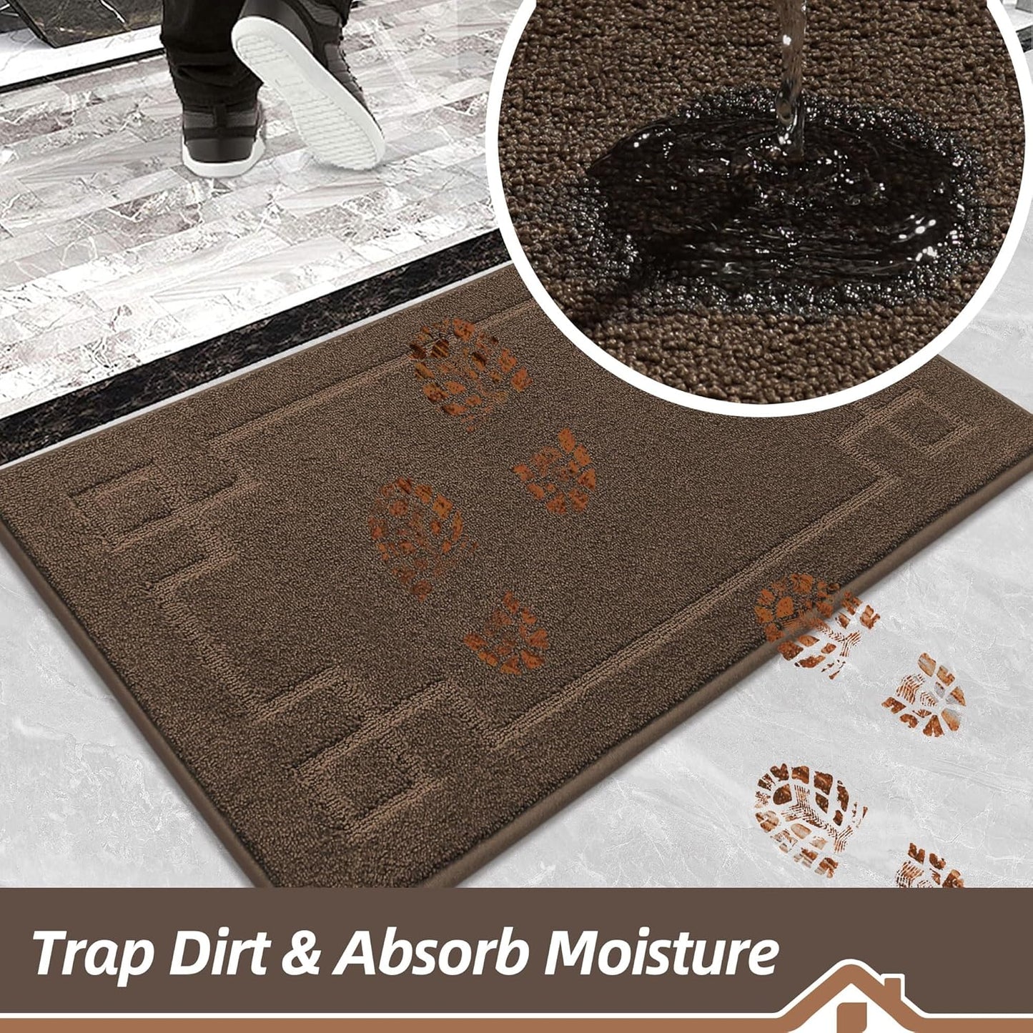 BEQHAUSE Door Mat 32" x 48", Non-Slip Door Mats Indoor Entryway Rugs Washable Low-Profile Absorbent and Stain Resist Floor Mats, Dog Door Mat for Front Back Door, Muddy Wet Shoes & Paws, Brown