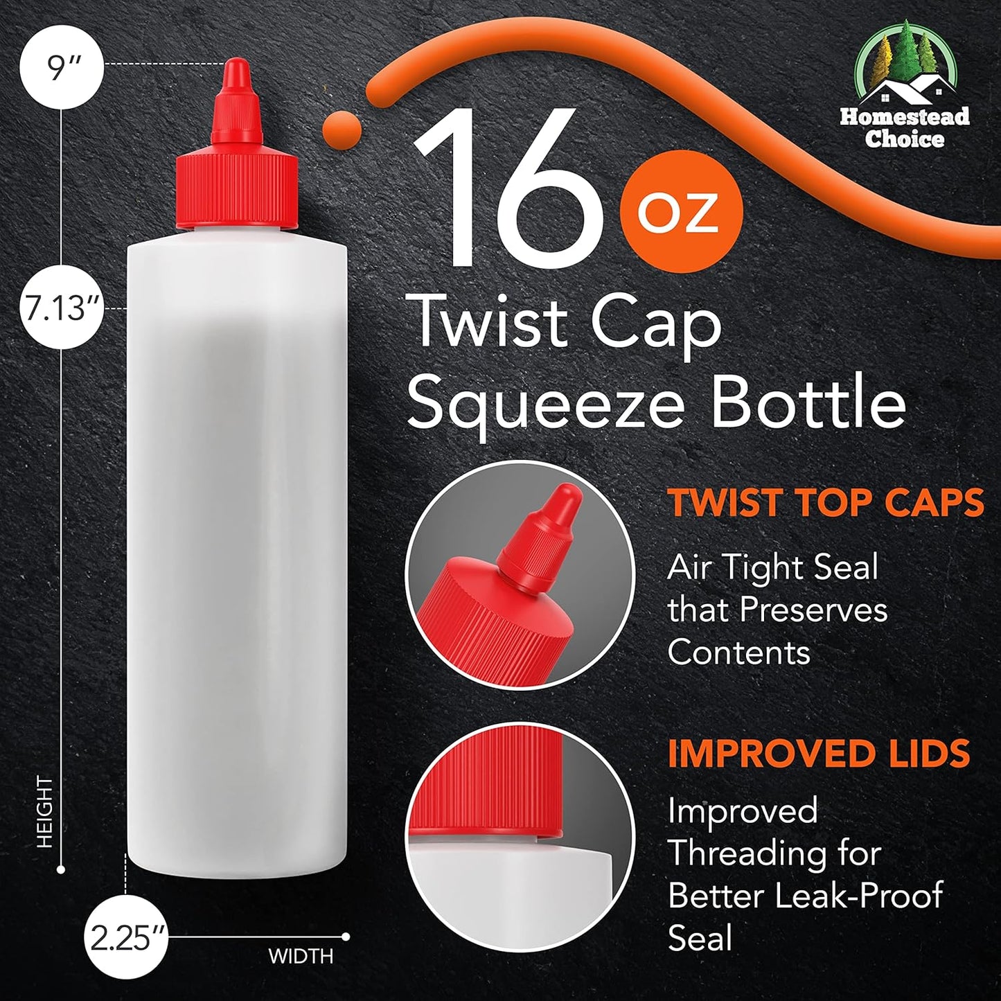6-pack Plastic Squeeze Bottles for Sauces - 16oz Condiment Squeeze Bottles for Liquids - BPA Free Squirt Bottle with Twist Cap - Ketchup, Syrup, Oil, Dressings, Honey & Arts and Crafts