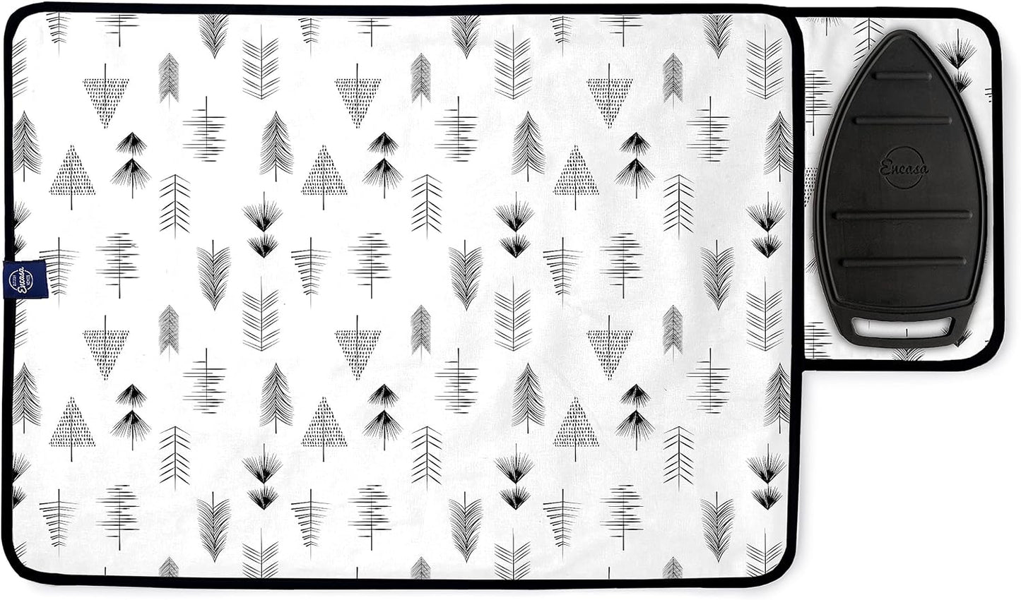 Encasa XO Ironing Mat/Pad (Small 28"x20") with 3mm Padding & Silicone Iron Rest for Steam Pressing on Tabletop or Bed - Heat Resistant, Portable, Quilting & Travel Blanket - Black Arrow