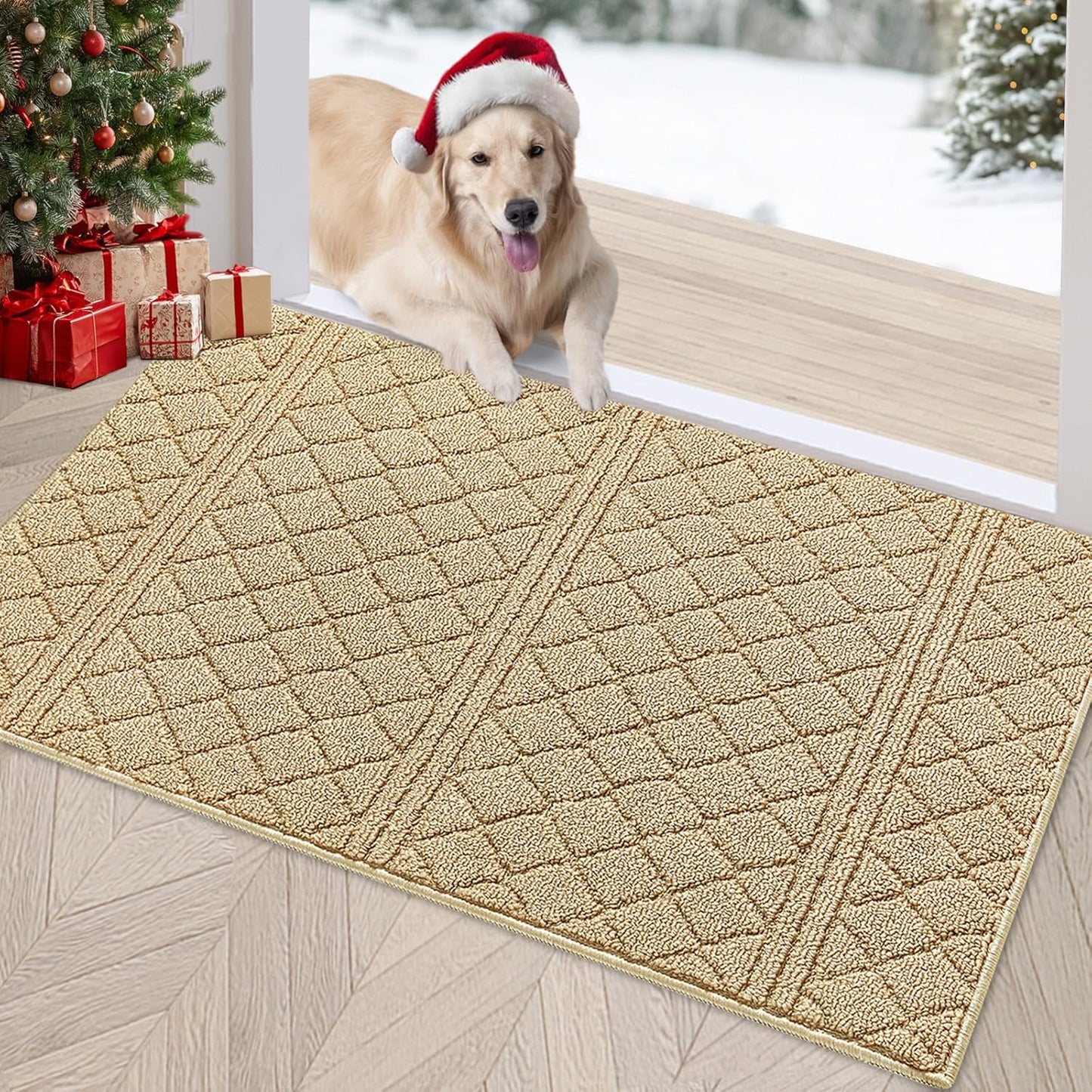 REFETONE Indoor Doormat, Front Back Door Mat 32"x40" Absorbent Rubber Backing Non Slip Door Mats, Low-Profile Resist Dirt Entrance Rugs, Machine Washable Door Rug Inside Floor Mat for Entryway, Beige