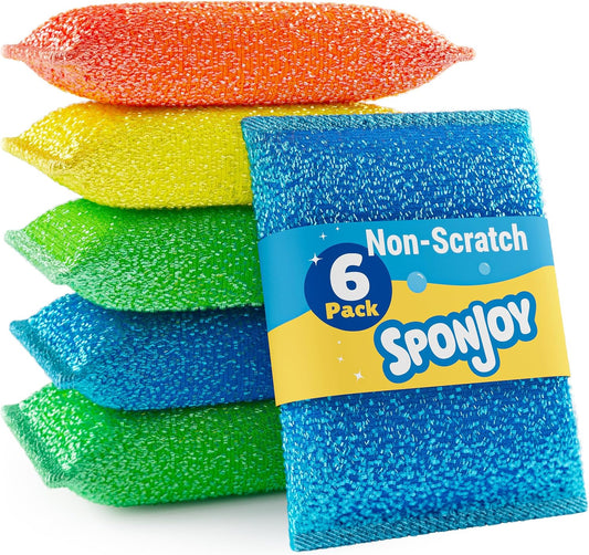 6-Pack Dish Sponges Kitchen - Colorful Kitchen Sponges for Washing Dishes, Non-Scratch & Odor-Resistant Dish Sponge Bulk, Long-Lasting & Durable for Multi-Surface Cleaning, Dishwasher Safe