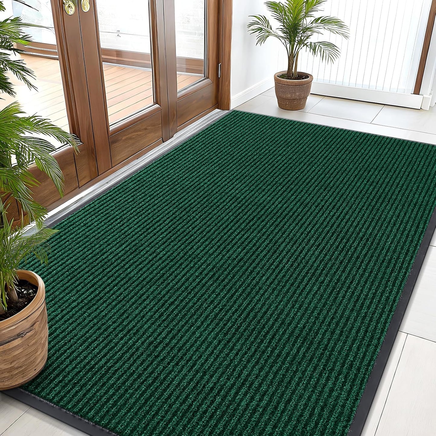 OLANLY Front Door Mat Indoor Outdoor Entrance, Waterproof Heavy Duty Doormat, Fade Resistant, Low Profile, Easy Clean Patio Porch Welcome Floor Mats for Entry, 59x35, Green