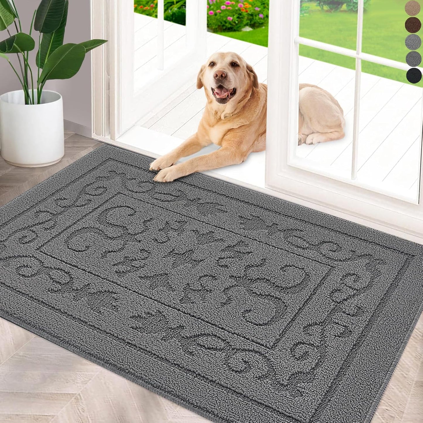 FONEYI Indoor Door Mat 24" x 36", Dirt Trapper Door Mats Non-Slip Entryway Rugs Washable, Absorbent Resist Dirt Welcome Mat, Low Profile Inside Floor Mats for Front Back Door and Entryway, Grey