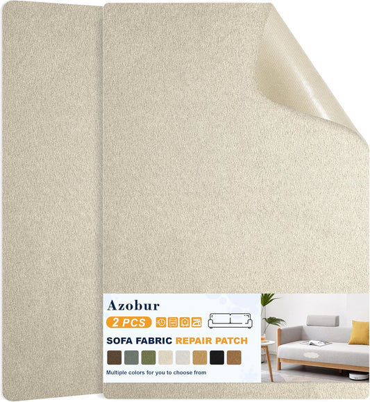 Azobur Couch Patch Repair Fabric,Microfiber Fabric, Self-Adhesive, for Sofa Repair and Upholstery, 2 Pieces, 9.5 x 11 inches (Light Khaki)