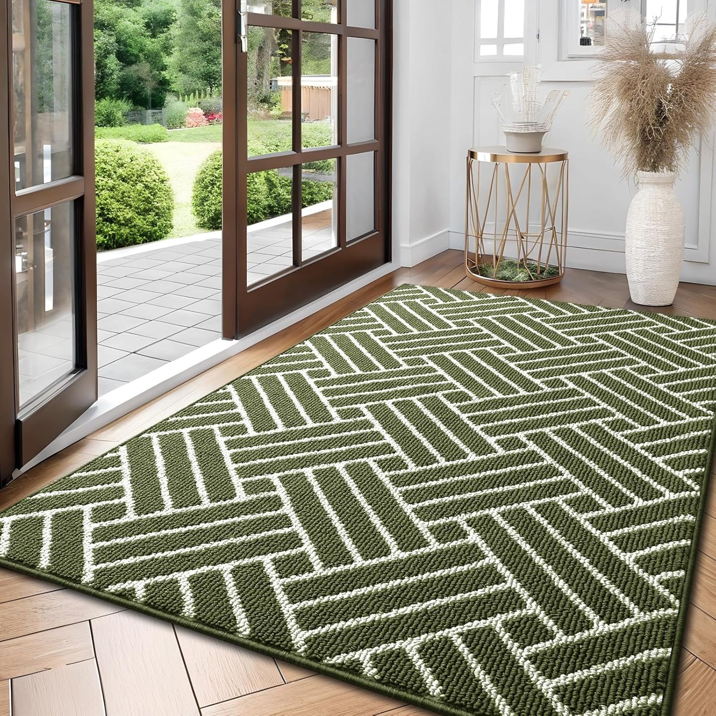 OLANLY Large Indoor Door Mat, 59x35 Inch, Dirt Resistant and Absorbent, Non-Slip Rubber Backing Floor Mats, Easy Clean Low-Profile Doormat for Entryway, Front Door, and Inside Entrance, Green