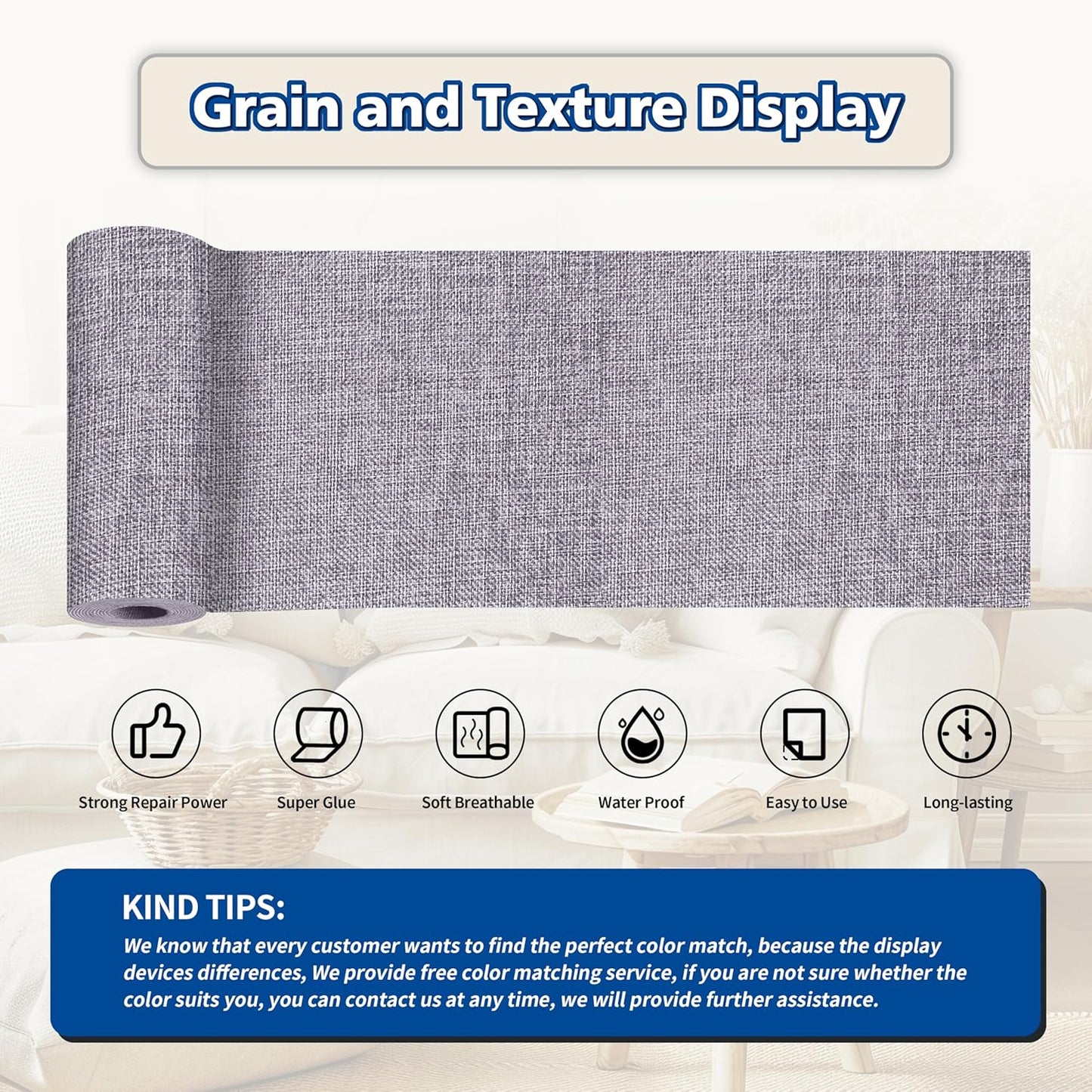 KING MOUNTAIN Linen Repair Patches, Self-Adhesive Linen Fabric Patches, 4 X 63 inch Extra Size, Multi Color, Can be Used for Linen Sofa Repair and Linen Clothes Repair (Light Grey)