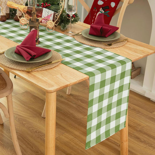 Waterproof Checkered Tablecloth Runner Fabric - Rectangle 12x108 Inch Classic Gingham Buffalo Plaid Table Cloth for Indoor/Outdoor Use - Table Cover for Kitchen, BBQs, and Parties