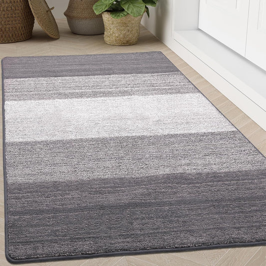 Kitinjoy Indoor Outdoor Door Mat, 71x47 Non-Slip Absorbent Dirt Trapper, Low-Profile Washable Inside Entrance Front Floor Mat, Sturdy Soft Entry Doormats for Entryway, Light Grey