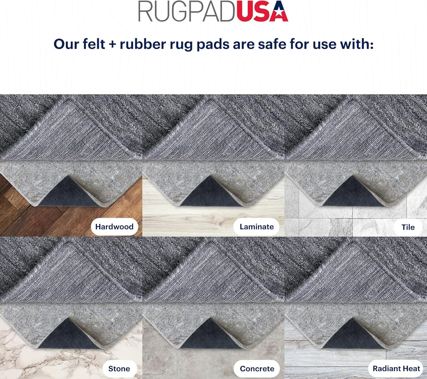 RUGPADUSA - Dual Surface - 4'x6' - 3/8" Thick - Felt + Rubber - Enhanced Non-Slip Rug Pad - Adds Comfort and Protection - for Hard Surface Floors