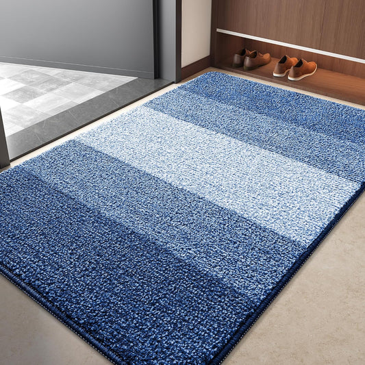 Kitinjoy Indoor Outdoor Door Mat, 40x32 Non-Slip Absorbent Dirt Trapper, Low-Profile Washable Inside Entrance Front Floor Mat, Sturdy Soft Entry Doormats for Entryway, Navy Blue