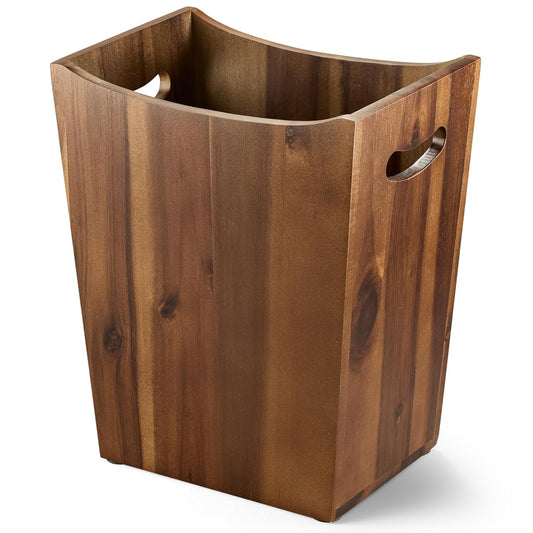 2 Gallons Rectangular Wastebaskets - Acacia Wood Waste Basket with Handles - Small Trash Can for Bathroom - Brown Garbage Bin for Spa Bathroom Decorative, Kitchen Counter, Living Room (Walnut)