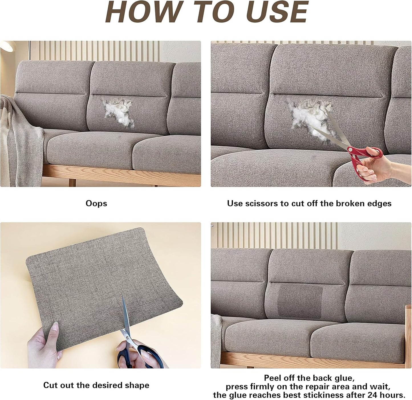 KING MOUNTAIN Fine Linen Repair Patches, Self-Adhesive Linen Fabric Patches, 8X11 inch Extra Size, Multi Color, Can be Used for Linen Sofa Repair and Linen Clothes Repair(Beige,8" x 11")