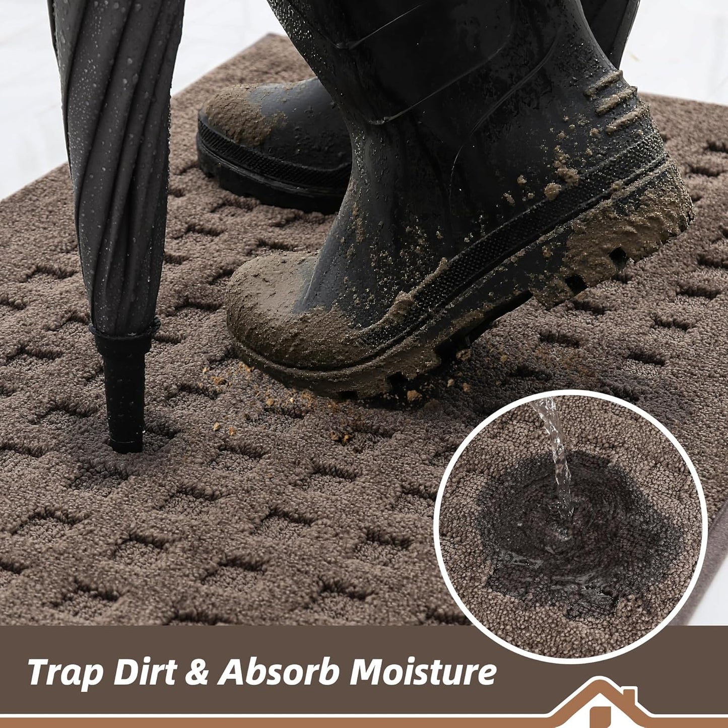 BEQHAUSE Waffle Door Mats Indoor 32"x48", Dog Mat for Muddy Paws Absorbent and Dirt Resist Floor Mats Non-Slip Washable Rugs for Entryway, Welcome Mat for Front Back Door, Muddy Wet Shoes, Brown
