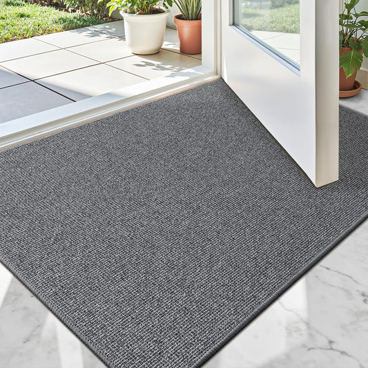 LUMI Indoor Door Mat 24"x36", Ultra Thin Low Profile Non-Slip Doormat for Home Entrance, Absorbent & Stain-Resistant Welcome Mats, Washable Entryway Mat for Front Door, Patio, Porch, Grey