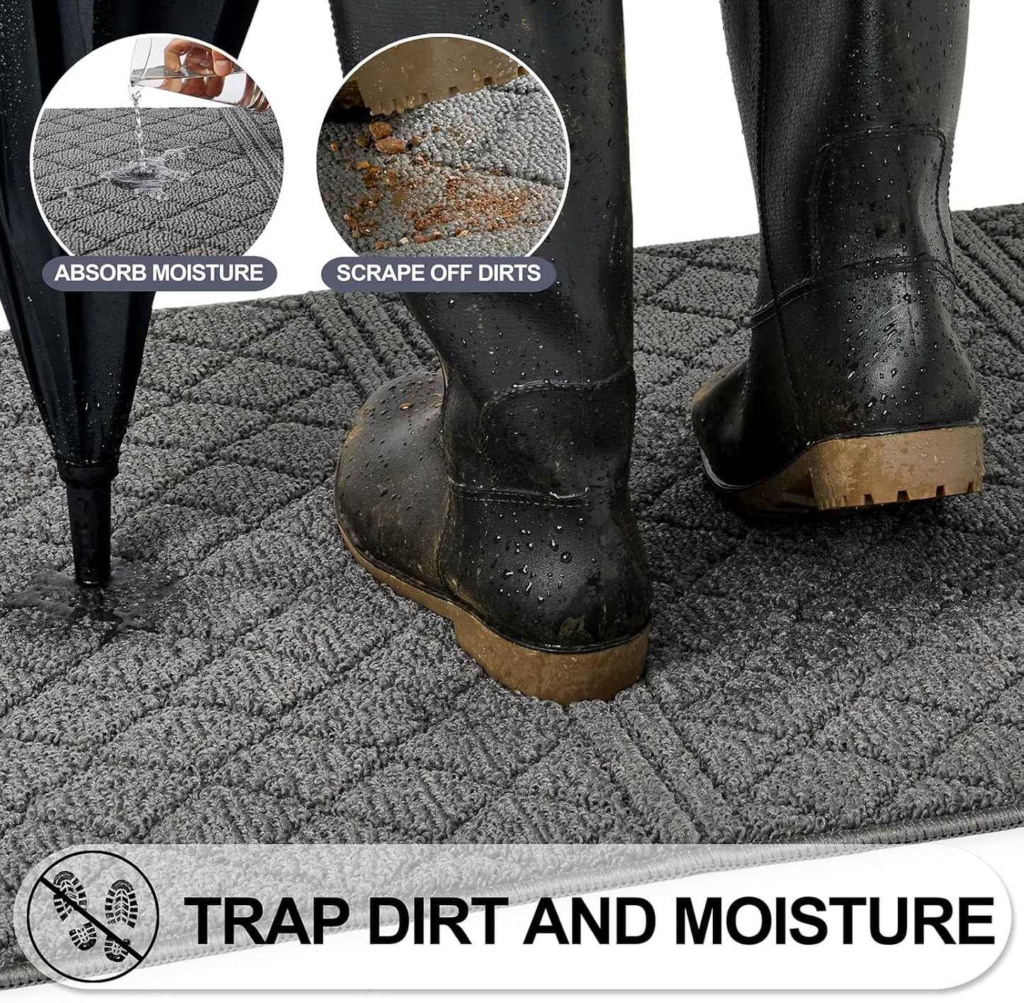 REFETONE Indoor Doormat, Front Back Door Mat 20"x32" Absorbent Rubber Backing Non Slip Door Mats, Low-Profile Resist Dirt Entrance Rugs, Machine Washable Door Rug Inside Floor Mat for Entryway, Grey