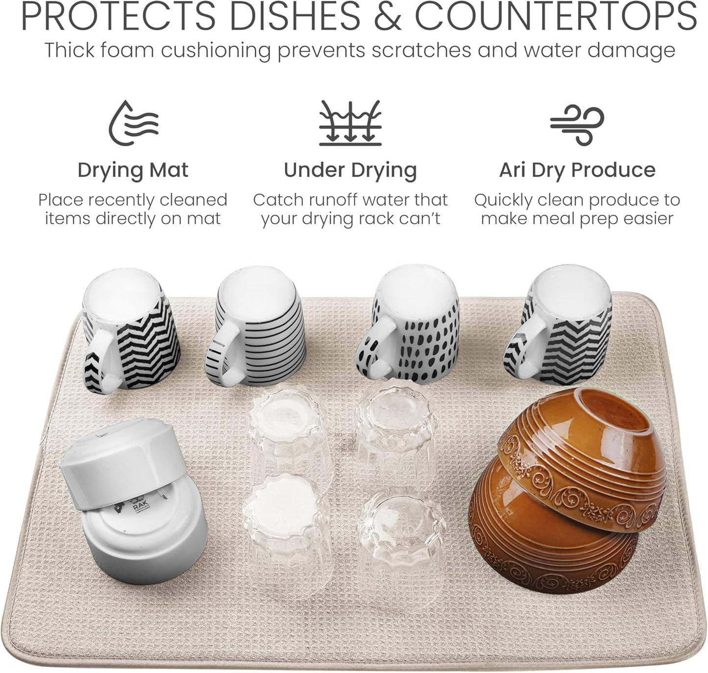 Bellemain XXL Dish Mat 24" x 17" ( LARGEST MAT ) Microfiber Dish Drying Mat , Super absorbent ( Ivory )