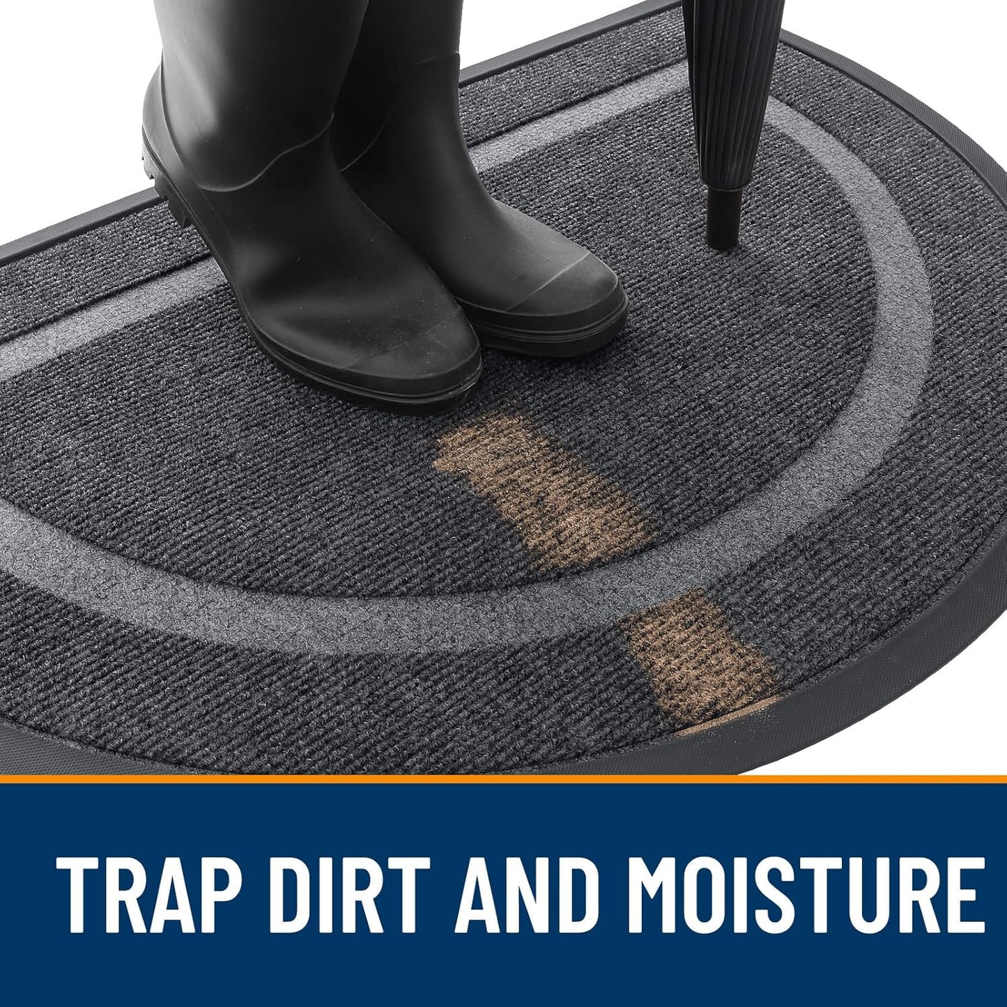 OLANLY Half Circle Door Mat Indoor Outdoor Entrance Welcome, Waterproof All-Season, All-Weather Doormat, Sturdy Natural Rubber, Low Profile, Easy Clean Patio Porch Entryway Mat, 59x35, Grey