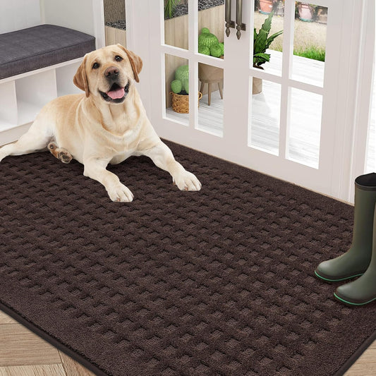 BEQHAUSE Waffle Door Mats Indoor 36"x60", Dog Mat for Muddy Paws Absorbent and Dirt Resist Floor Mats Non-Slip Washable Rugs for Entryway, Welcome Mat for Front Back Door, Muddy Wet Shoes, Dark Brown