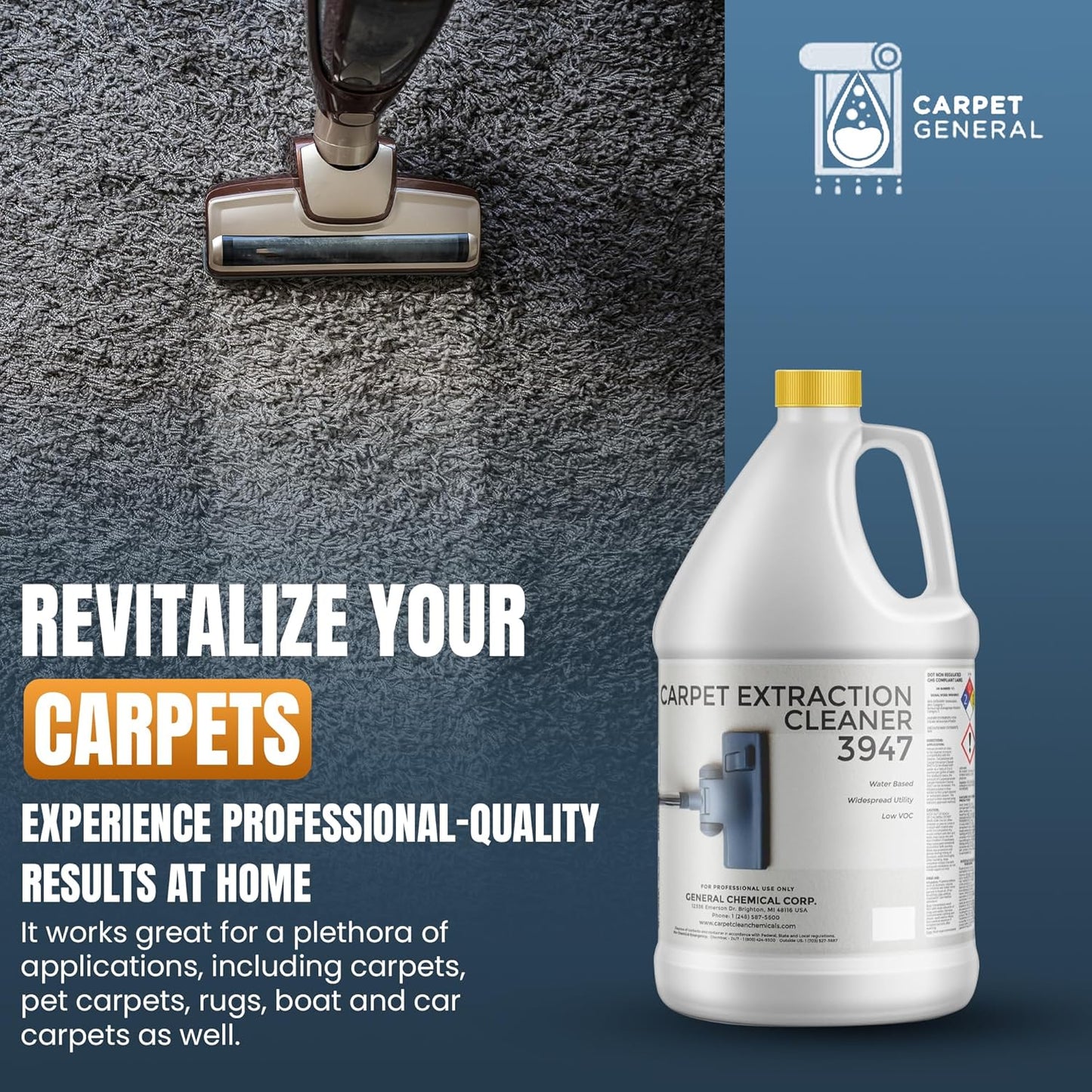 Carpet Extraction Cleaner - Water-Based Professional Deep Clean Carpet Cleaner Solution for Machine - Heavy Duty Stain Remover, Pet-Friendly, Ideal for Residential & Commercial Use