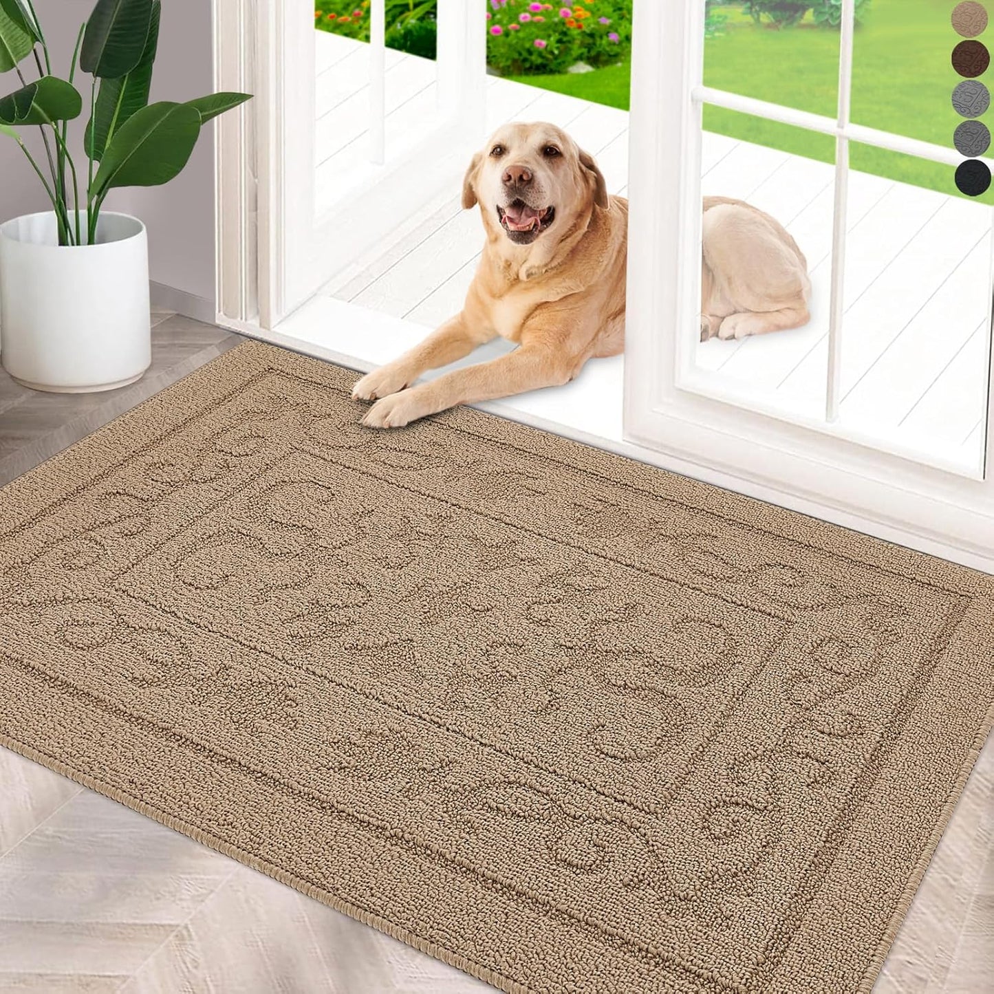 FONEYI Indoor Door Mat 24" x 36", Dirt Trapper Door Mats Non-Slip Entryway Rugs Washable, Absorbent Resist Dirt Welcome Mat, Low Profile Inside Floor Mats for Front Back Door and Entryway, Beige