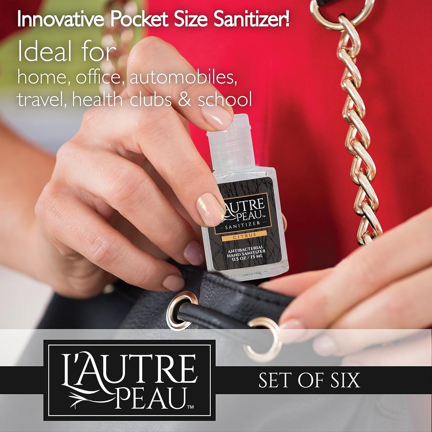 L'AUTRE PEAU Advanced Hand Sanitizer Gel with Aloe Vera, Citrus Scented 0.5 Fl Oz Travel Size Multi Pack – Flip Cap Bottles (6, No travel Strap)