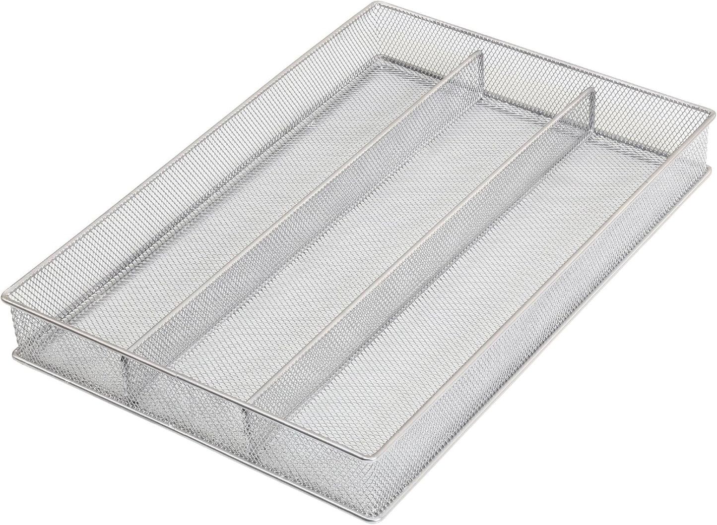 YBM Home Metal Silverware Organizer for In-Drawer Cutlery Storage, 3 Compartment Mesh Cutlery Flatware Tray Sorts Kitchen Utensils, Great for Office Supplies 1150s