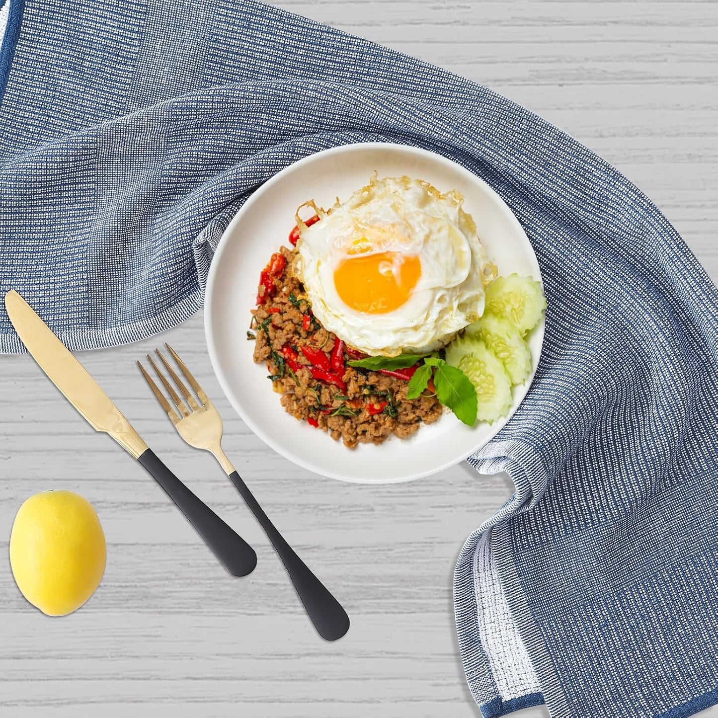 Homaxy Premium Kitchen Towels(18”x 28”, 6 Pack), Large Cotton Kitchen Hand Towels, Flat and Terry Dish Towels, 380 GSM Highly Absorbent Tea Towel Set with Hanging Loop, Navy Blue