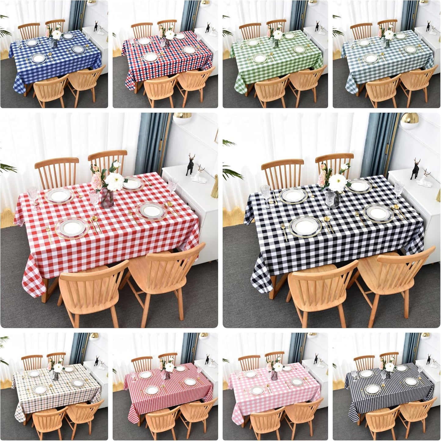 Classic Gingham Tablecloth Fabric - Oblong 58x120 Water Resistant Chequered Pattern Table Cloth for Indoor/Outdoor Use - Tabletop Cover for Birthday, Picnics, Gardens, and Parties