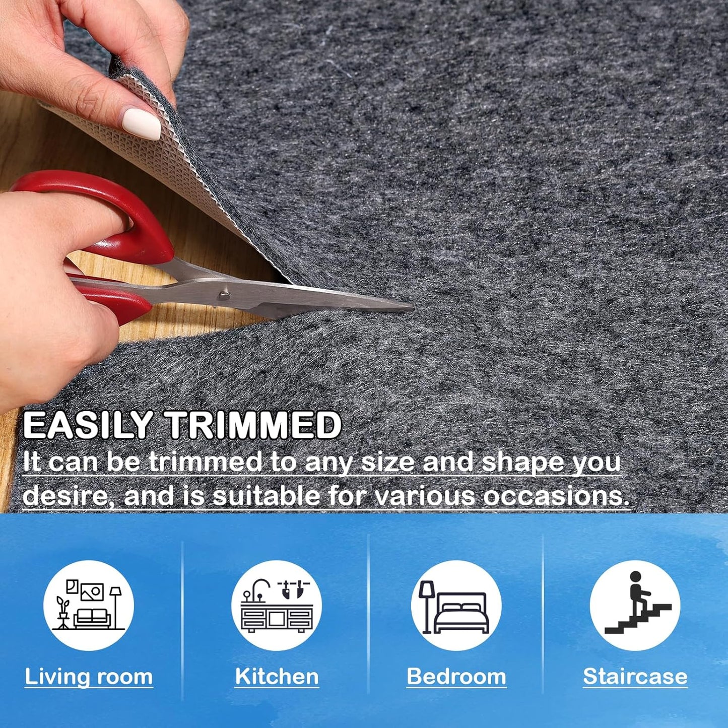 Non-Slip Rug Pads 1/4” Thick, 3x5Ft Waterproof Rugs Non Skid Rug Pad for All Floors and Finishes Durable Hardwood Floor Protective Felt Keeps Rugs in Place, Safe and Secure