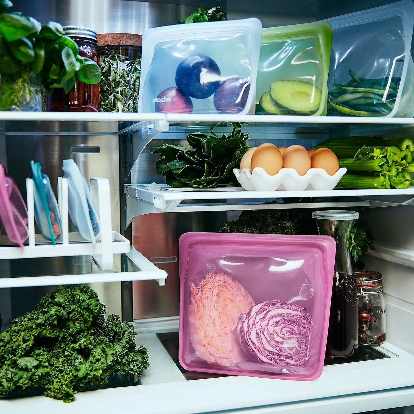 Stasher Premium Silicone Reusable Food Storage Stand-Up Bag Mega, Aqua, Microwave, Sous Vide, Dishwasher, Oven and Freezer Safe, BPA Free, Leak-free, Eco-friendly, 104 Oz