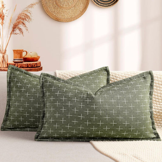 ZWJD 12x20 Pillow Covers Set of 2 Soft Polyester Textured Lumbar Pillow Covers with Stylish Flange Edge Cozy Farmhouse Throw Pillows for Couch Bed Sofa Living Room