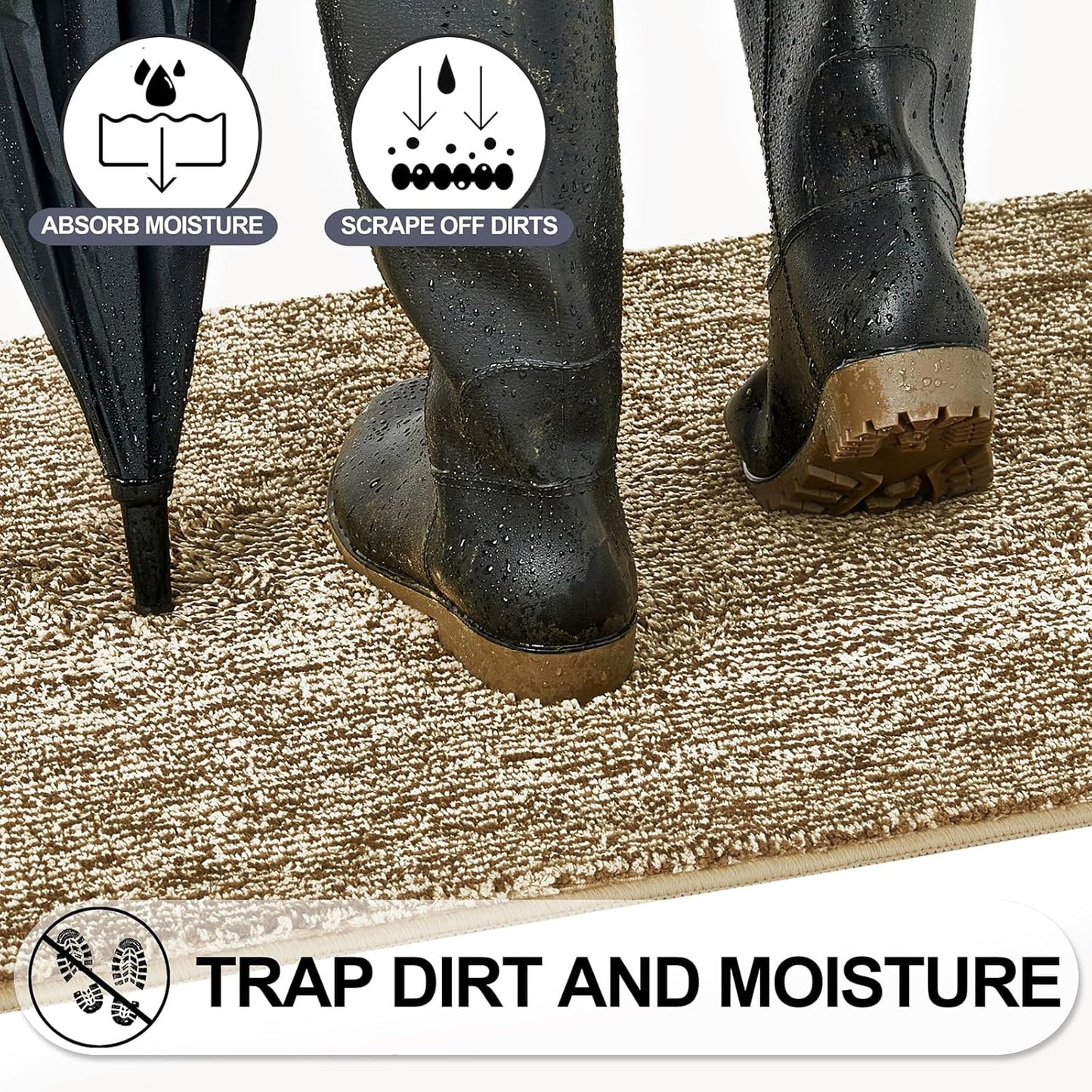 REFETONE Indoor Doormat, Front Door Mat 32"x48" Absorbent Rubber Backing Non Slip Back Door Mats, Washable Low-Profile Inside Floor Mat Door Rugs for Entryway, Resist Dirt Mud Mat for Dogs, Coffee