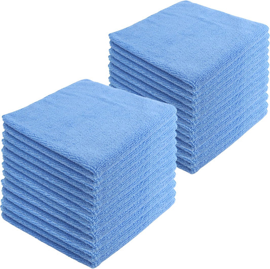 Microfiber Cleaning Cloths,24 Pack, 16"x16", All-Purpose, Softer, Highly Absorbent, Lint-Free, Reusable, Washable Pro Towels, Blue, for House, Kitchen, Bathroom, Car, Office