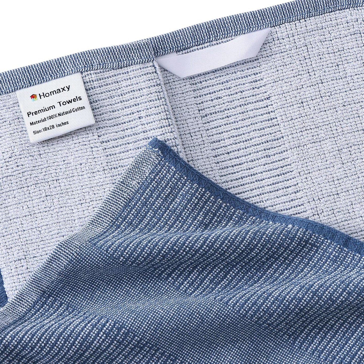 Homaxy Premium Kitchen Towels(18”x 28”, 12 Pack), Large Cotton Kitchen Hand Towels, Flat and Terry Dish Towels, 380 GSM Highly Absorbent Tea Towel Set with Hanging Loop, Navy Blue