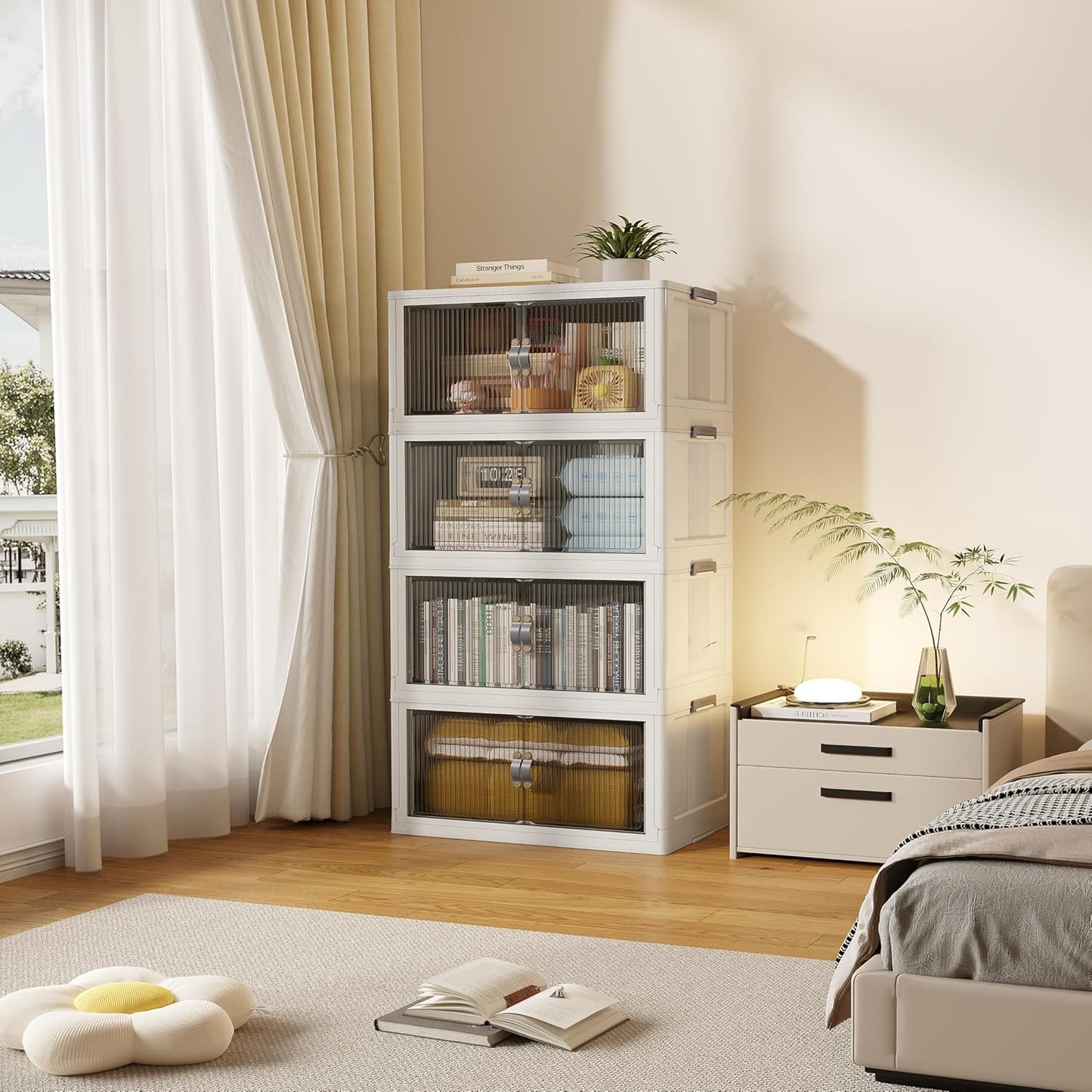 SAILUN 109Gal/434Qt Stackable Storage Bins Folding Collapsible Storage Bins with Lid, Closet Organizers and Storage,Grey 26" W x 17" D x 56.7" H