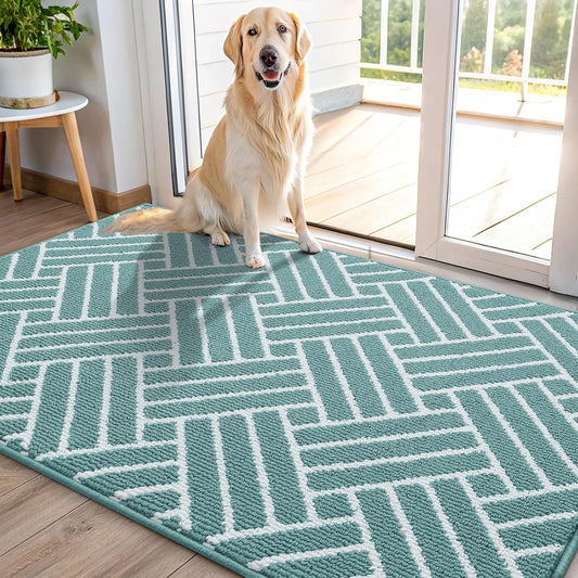 OLANLY Indoor Door Mat, 48x32 Inch, Dirt Resistant and Absorbent, Non-Slip Rubber Backing Floor Mats, Easy Clean Low-Profile Doormat for Entryway, Front Door, and Inside Entrance, Sage Green