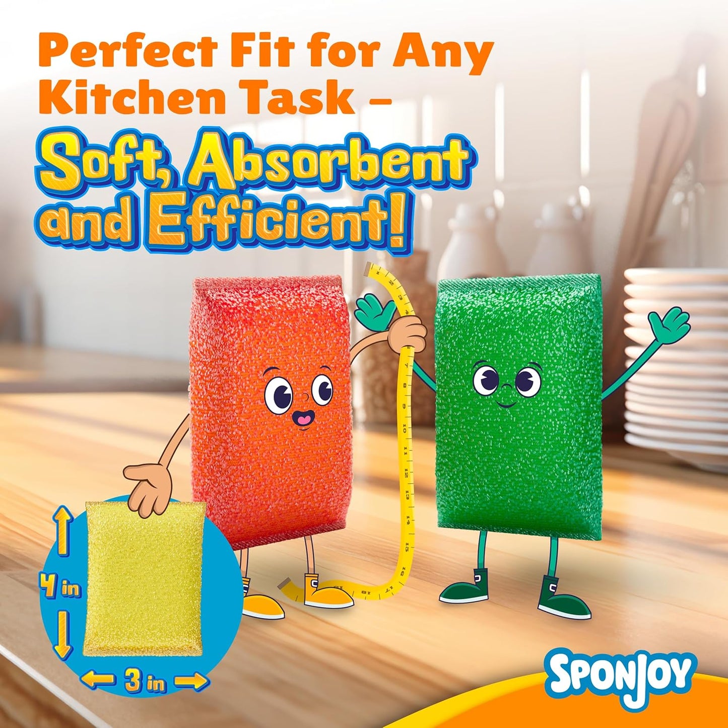 6-Pack Dish Sponges Kitchen - Colorful Kitchen Sponges for Washing Dishes, Non-Scratch & Odor-Resistant Dish Sponge Bulk, Long-Lasting & Durable for Multi-Surface Cleaning, Dishwasher Safe