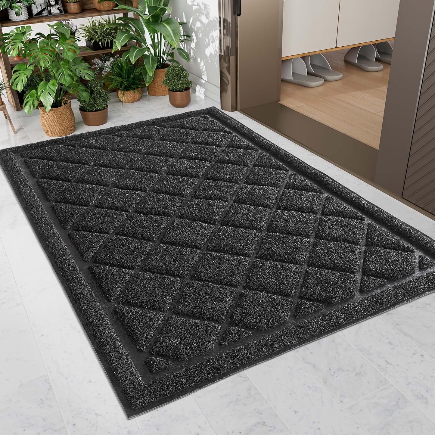 Front Door Mat Indoor Outdoor Entrance, 24" x 48" Heavy Duty All-Season All-Weather Waterproof Doormat Trap Dirt and Moisture Easy Clean Low Profile Patio Porch Entryway Mat