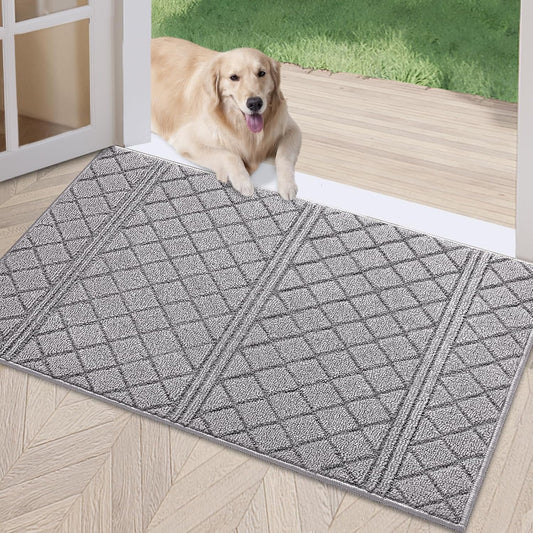 REFETONE Indoor Doormat, Front Back Door Mat 36"x59" Absorbent Rubber Backing Non Slip Door Mats, Low-Profile Resist Dirt Rugs, Machine Washable Door Rug Inside Floor Mat for Entryway, Light Grey
