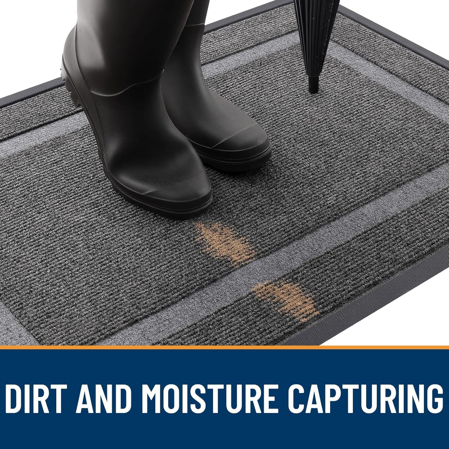 OLANLY Front Door Mat Indoor Outdoor Entrance, Waterproof All-Season, All-Weather Doormat, Sturdy Natural Rubber, Fade Resistant, Low Profile, Easy Clean Patio Porch Entryway Mat, 59x35, Dark Grey