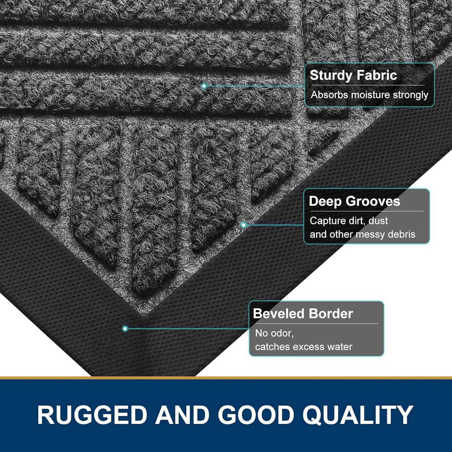 Smiry Front Door Mat Outside Entrance, Heavy Duty Outdoor Indoor Natural Rubber Doormat, Non Slip, Trap Dirt and Moisture, Easy Clean, Low Profile Patio Porch Entryway Mat, 47x32, Light Grey