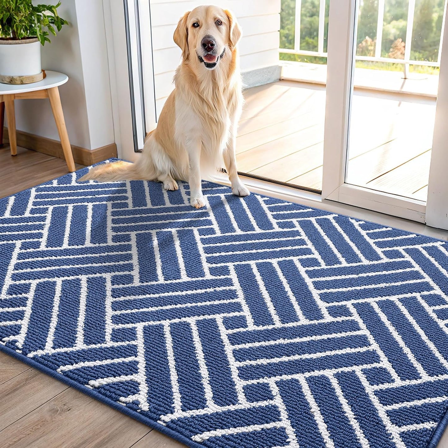 OLANLY Indoor Door Mat, 40x32 Inch, Dirt Resistant and Absorbent, Non-Slip Rubber Backing Floor Mats, Easy Clean Low-Profile Doormat for Entryway, Front Door, and Inside Entrance, Navy
