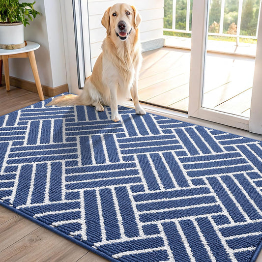 OLANLY Indoor Door Mat, 40x32 Inch, Dirt Resistant and Absorbent, Non-Slip Rubber Backing Floor Mats, Easy Clean Low-Profile Doormat for Entryway, Front Door, and Inside Entrance, Navy