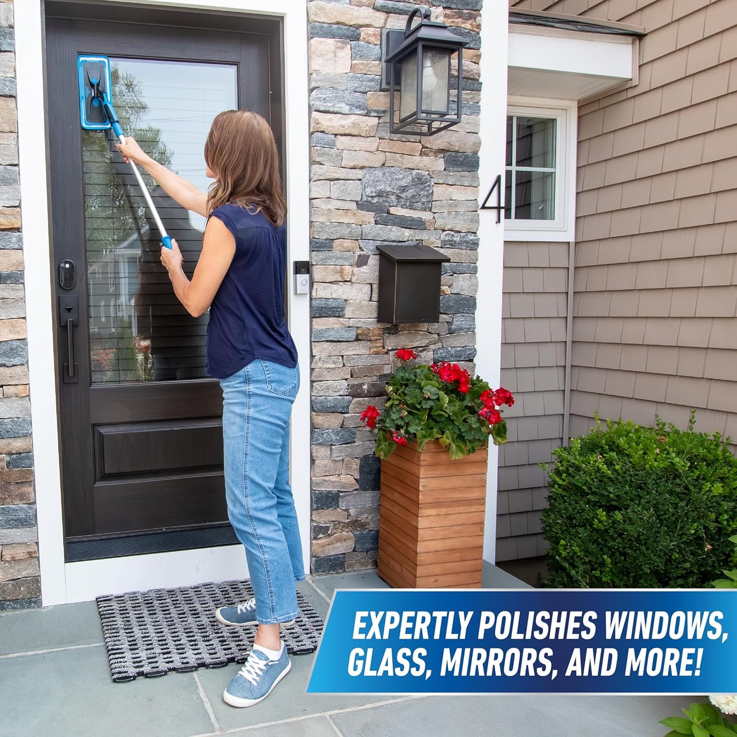 Unger Professional ProClean Indoor Window Cleaning Kit with 2’ Pole, Washing Tool with Swivel Head for Tight Corners and Edges, Streak-Free Results on Glass and Mirrors, Reusable Microfiber Pads